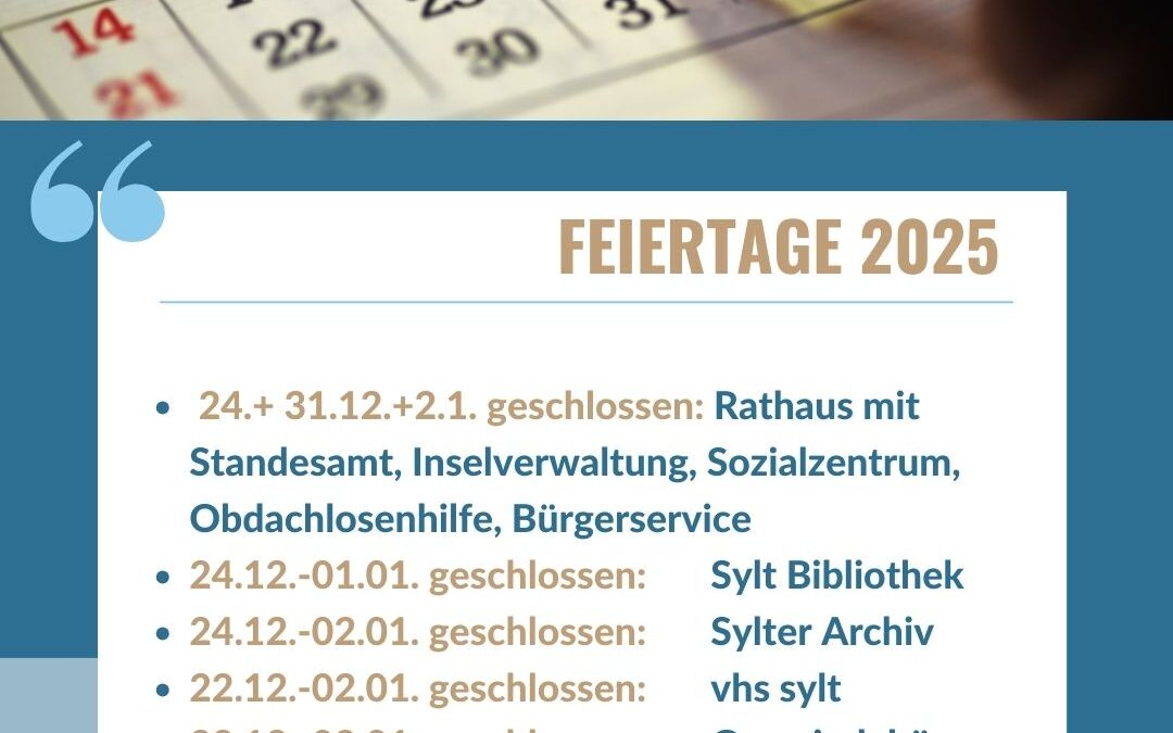 Erreichbarkeit der Inselverwaltung Sylt zu Weihnachten und Silvester 2025