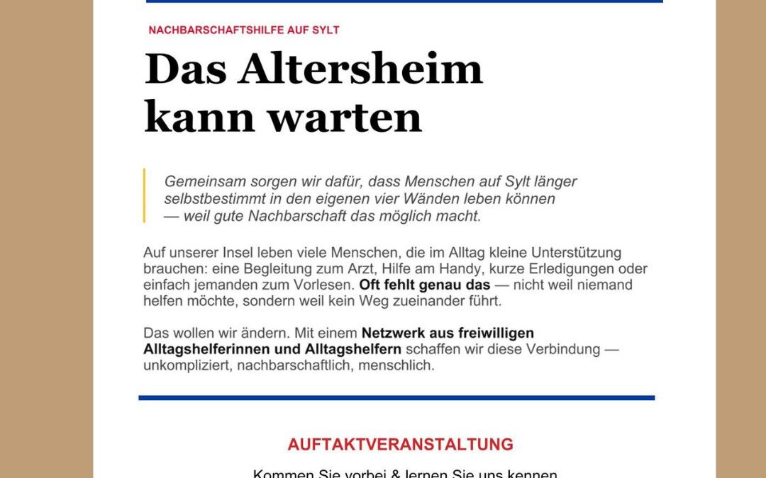 Seniorenbeirat: Veranstaltung zur Nachbarschaftshilfe auf Sylt